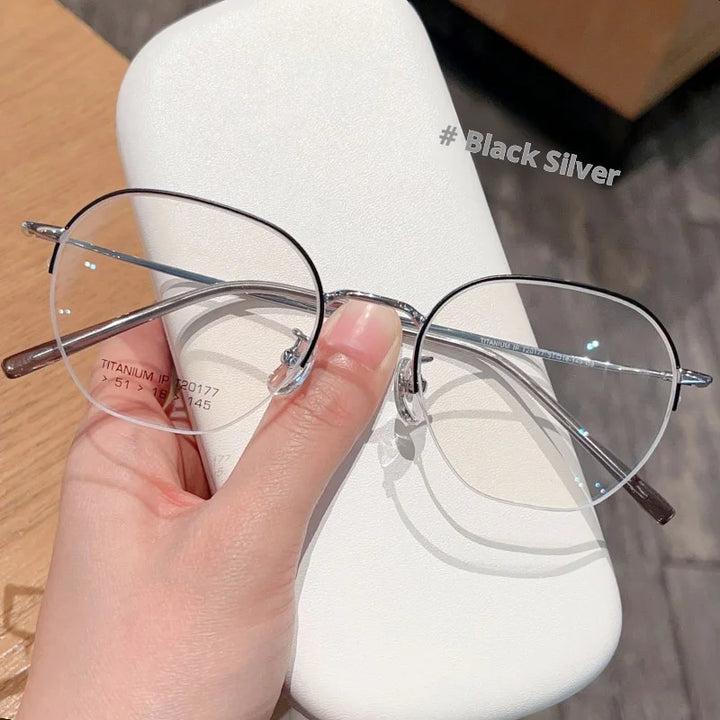 Momoja Women's Semi Rim Polygon Oval Titanium Eyeglasses 20177
