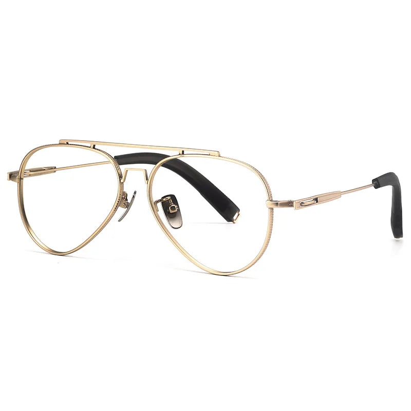 Hdcrafter Men's Full Rim Oval Double Bridge Titanium Eyeglasses L101 Full Rim Hdcrafter Eyeglasses Gold  