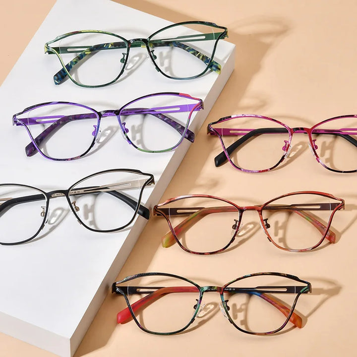 Nobler Women's Full Rim Brow Line Cat Eye Titanium Eyeglasses 185922