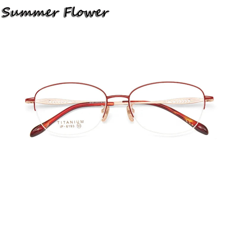 Summer Flower Women's Semi Rim Oval Square Titanium Eyeglasses 86193 Full Rim Summer Flower Red-Rose Gold