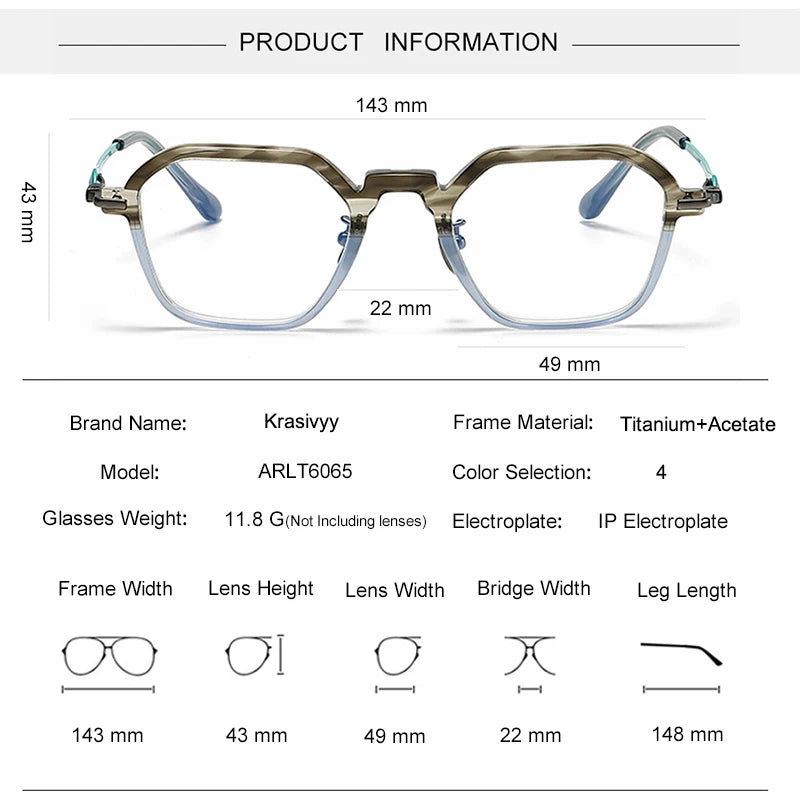 Krasivyy Unisex Full Rim Hexagon Titanium Acetate Eyeglasses 46065 Full Rim Krasivyy