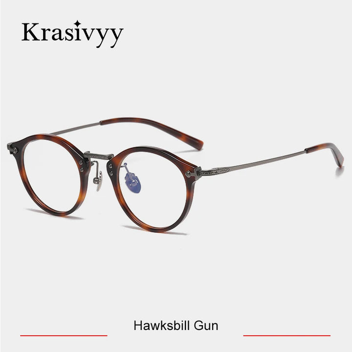 Krasivyy Unisex Full Rim Oval Acetate Titanium Eyeglasses 76805 Full Rim Krasivyy Hawksbill Gun