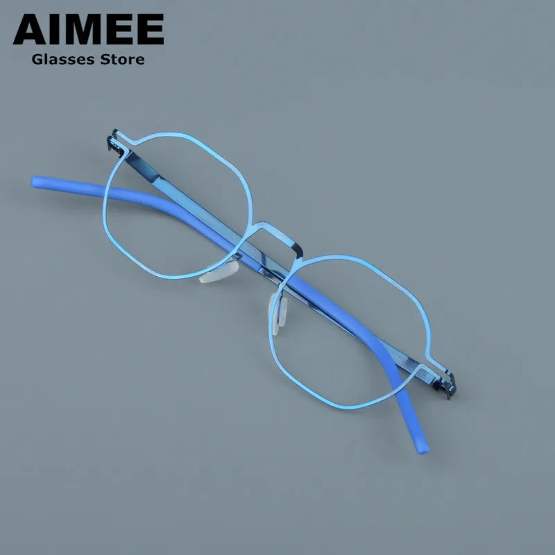 Aimee Women's Full Rim Polygon Oval Screwless Steel Eyeglasses 13546 Full Rim Aimee Blue  