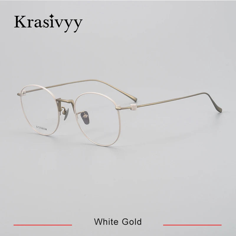 Krasivyy Unisex Full Rim Round Titanium Eyeglasses Kr871 Full Rim Krasivyy White Gold  