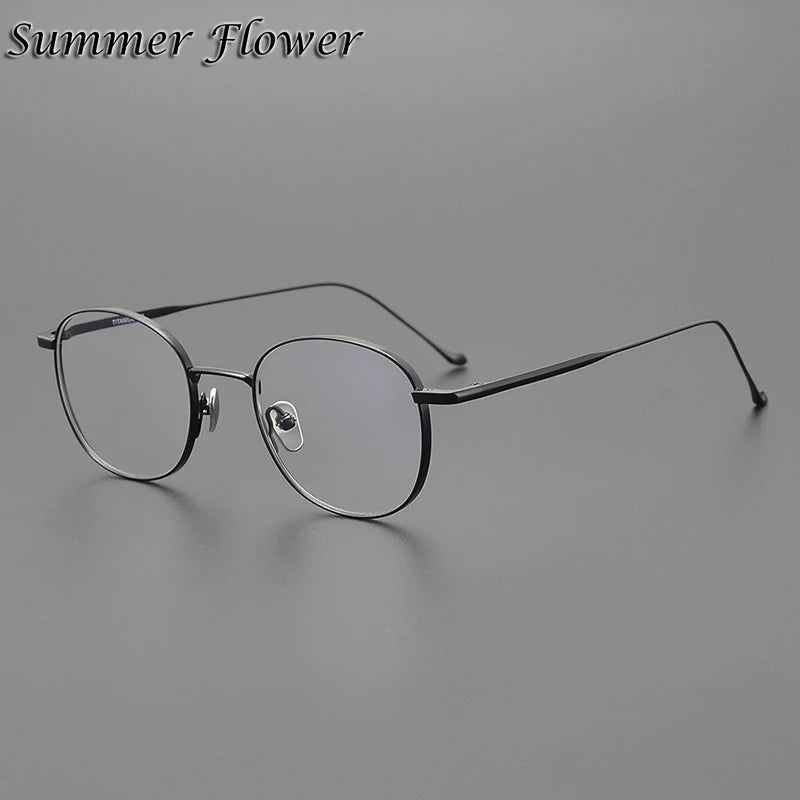 Summer Flower Women's Full Rim Polygon Round Titanium Eyeglasses 813520 Full Rim Summer Flower Black