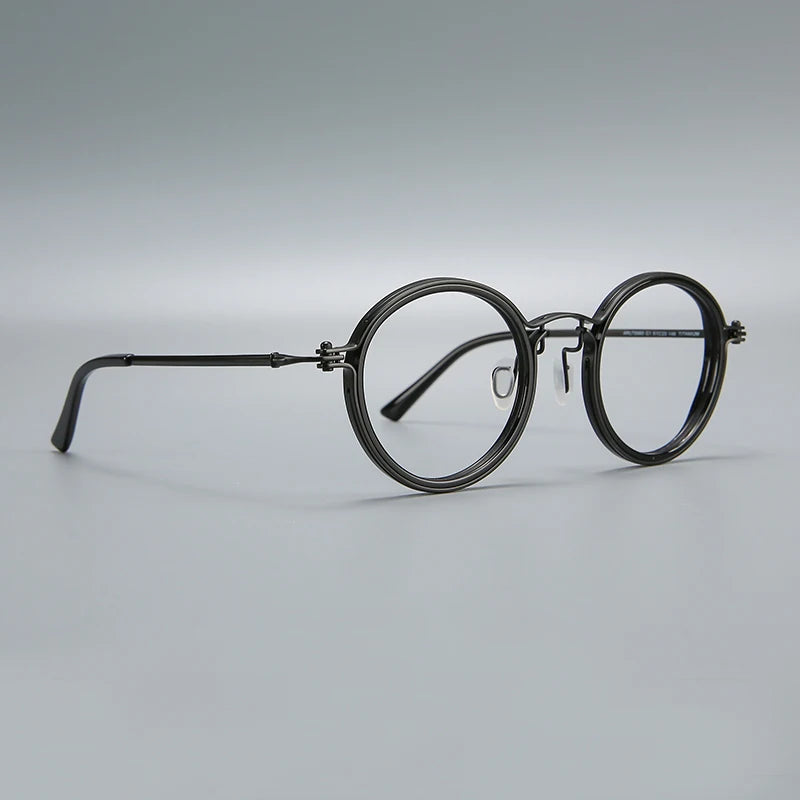Black Mask Unisex Full Rim Big Round Acetate Titanium Eyeglasses 635860