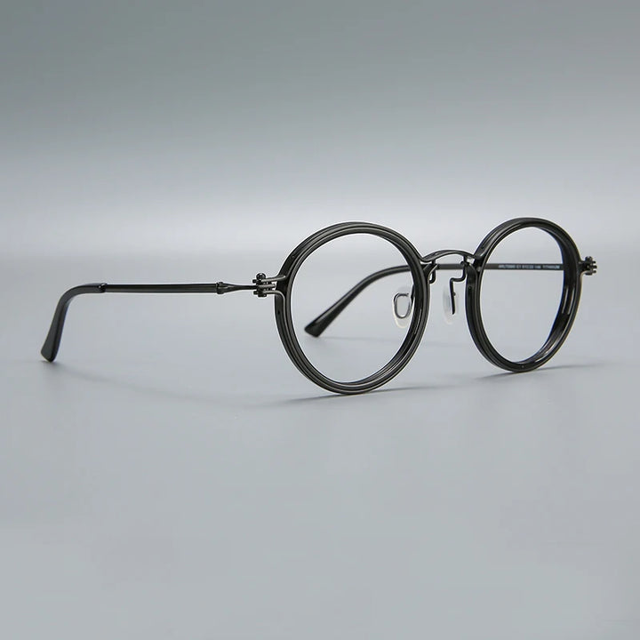 Black Mask Unisex Full Rim Big Round Acetate Titanium Eyeglasses 635860