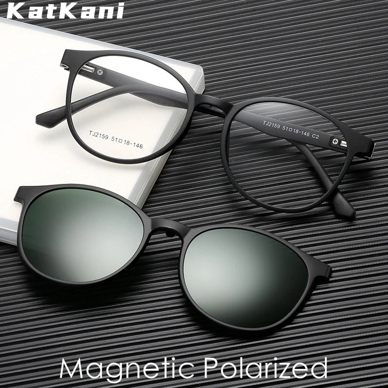 KatKani Women's Full Rim Round Acetate Eyeglasses Clip On Sunglasses 2159 With Clip Ons KatKani Eyeglasses   