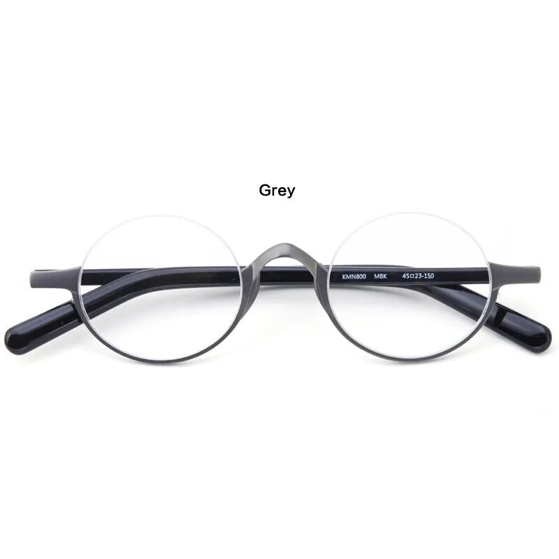 Muzz Unisex Semi Rim Small Round Titanium Acetate Eyeglasses Kmn80x Semi Rim Muzz Gray  