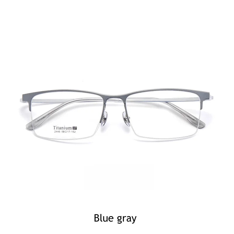 KatKani Men's Semi Rim Rectangular Titanium Eyeglasses 2246 Semi Rim KatKani Eyeglasses Blue Silver  