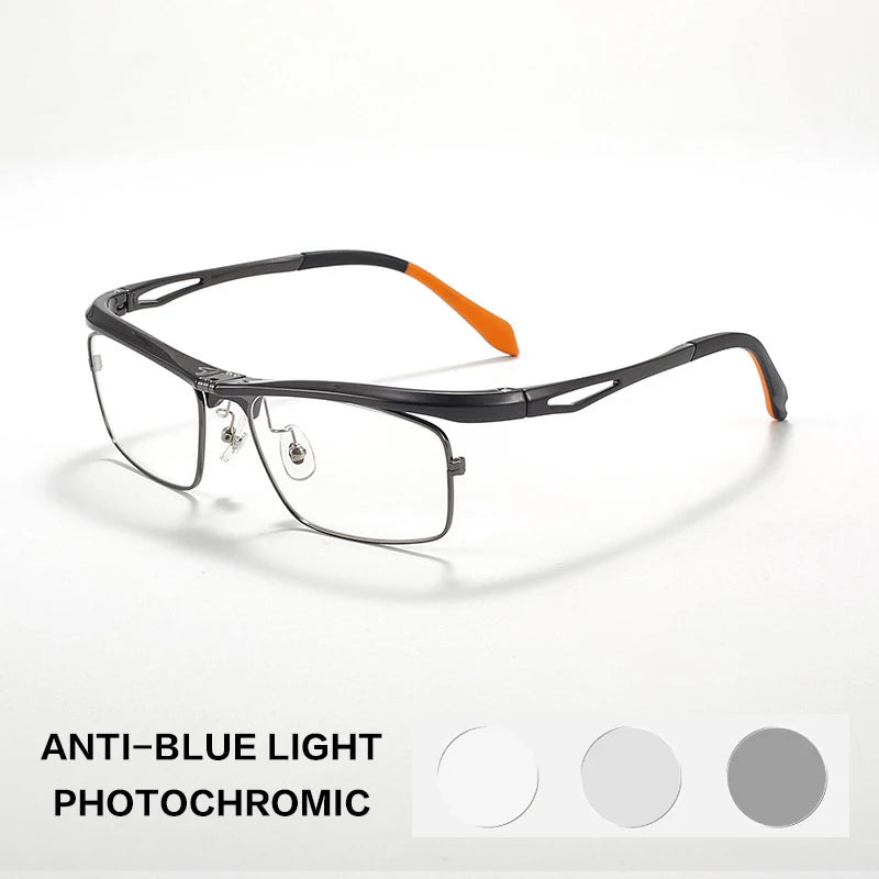 Gatenac Unisex Full Rim Flip Up Square Photochromic Alloy Reading Glasses 679001