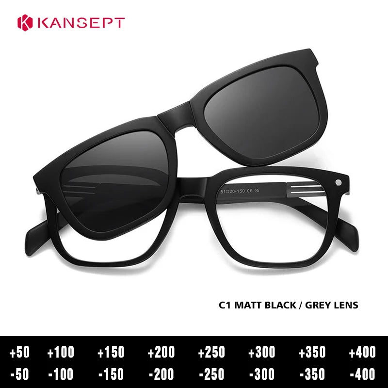 Kansept Women's Full Rim Square Tr 90 Alloy Reading Glasses Clip On Sunglasses 33104
