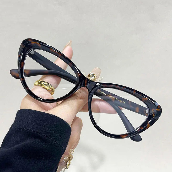 Zirosat Unisex Full Rim Oval Cat Eye Tr 90 Alloy Eyeglasses 71303