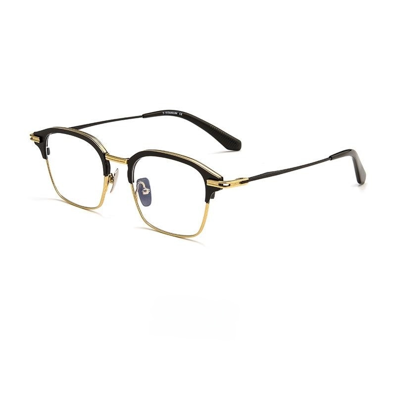 Yimaruili Men's Full Rim Square Titanium Eyeglasses Dtx142s Full Rim Yimaruili Eyeglasses Black Gold  