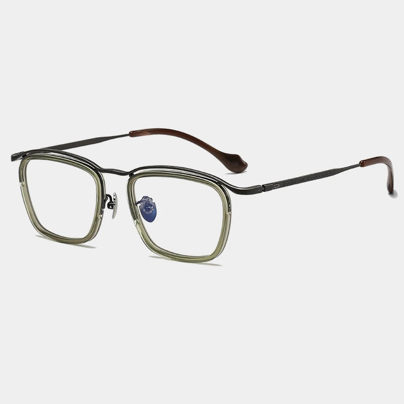 Gatenac Unisex Full Rim Square Acetate Titanium Eyeglasses Gxyj1459 Full Rim Gatenac Green  