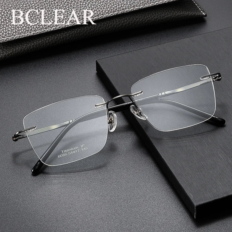 Bclear Unisex Rimless Polygon Square Titanium Eyeglasses 46085 Rimless Bclear