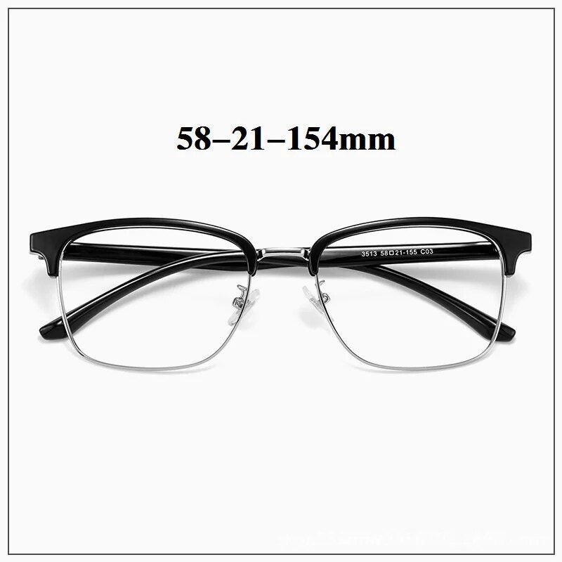 Cubojue Unisex Full Rim Oversized Wide Square Acetate Alloy Frame Eyeglasses 3513 Full Rim Cubojue black silver no function lens 0 