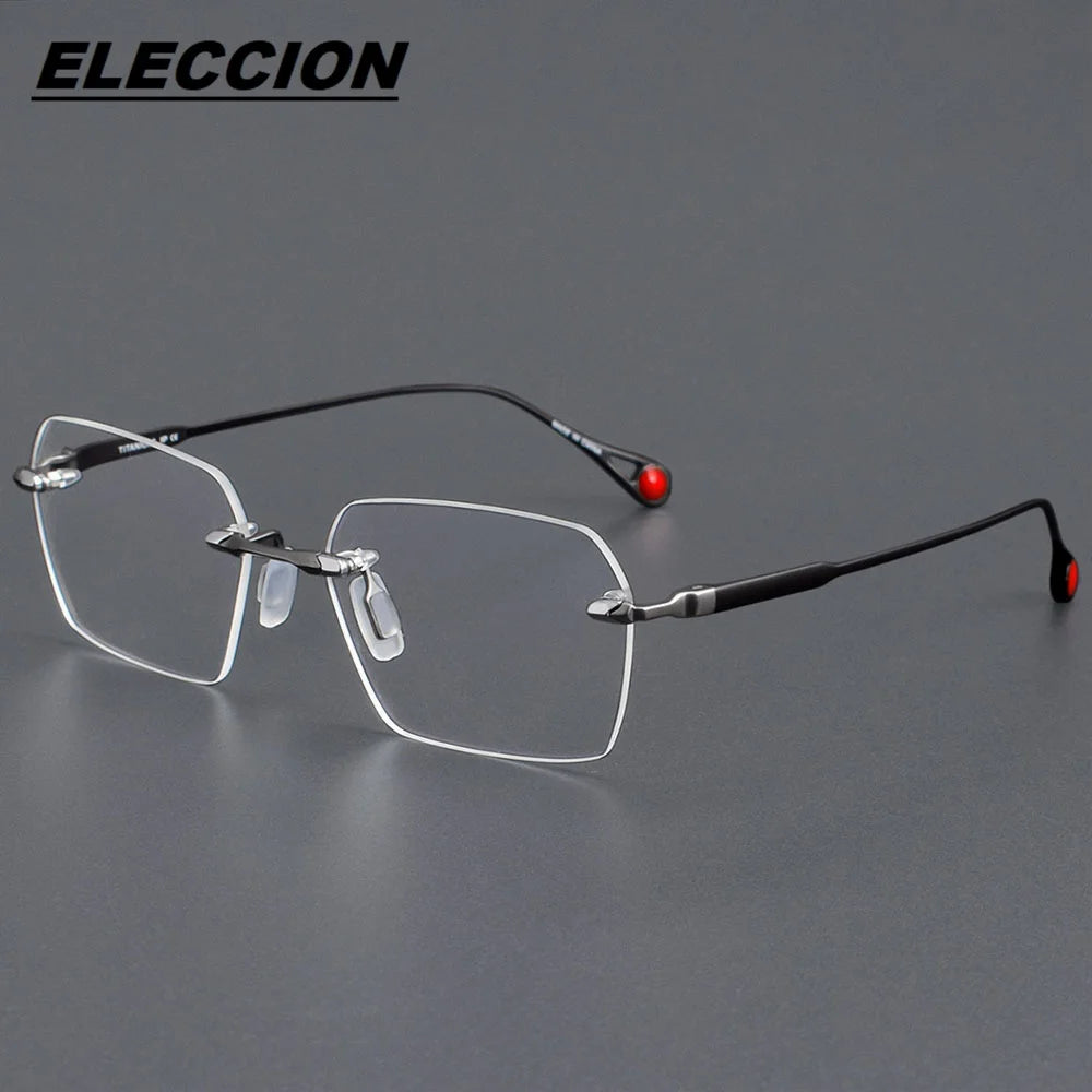 Eleccion Unisex Rimless Polygon Square Titanium Eyeglasses 27038