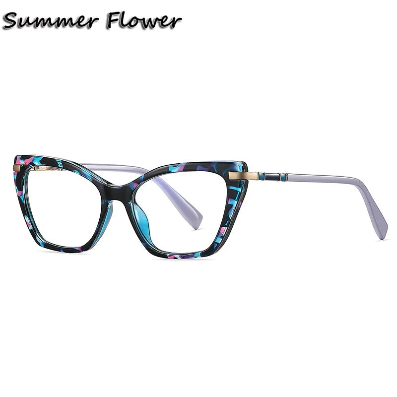 Summer Flower Women's Full Rim Butterfly Tr 90 Titanium Eyeglasses 210444