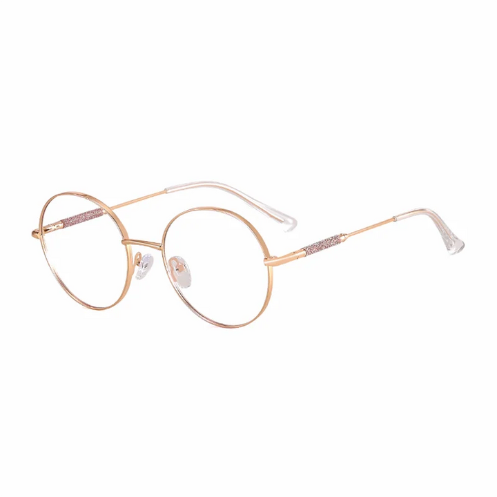 Ralferty Women's Full Rim Round Alloy Acetate Eyeglasses 95818 Full Rim Ralferty C9 Gold CHINA 