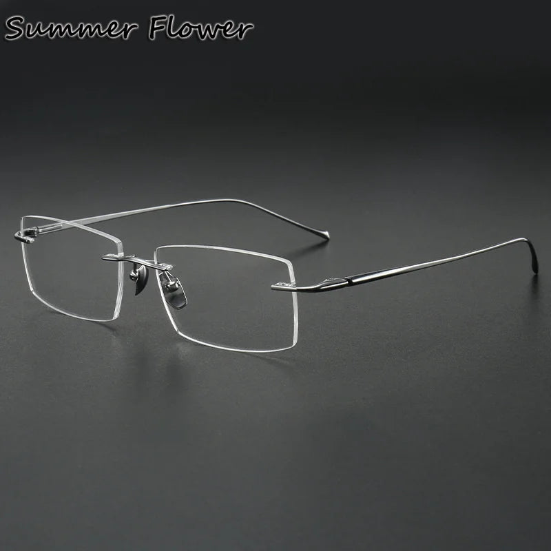 Summer Flower Unisex Rimless Square Titanium Eyeglasses 810150 Rimless Summer Flower Silver