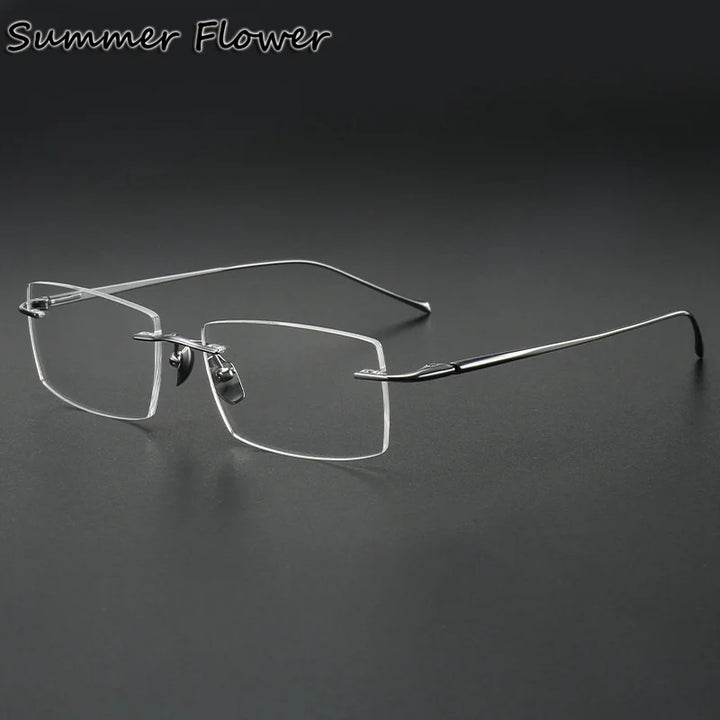 Summer Flower Unisex Rimless Square Titanium Eyeglasses 810150 Rimless Summer Flower Silver