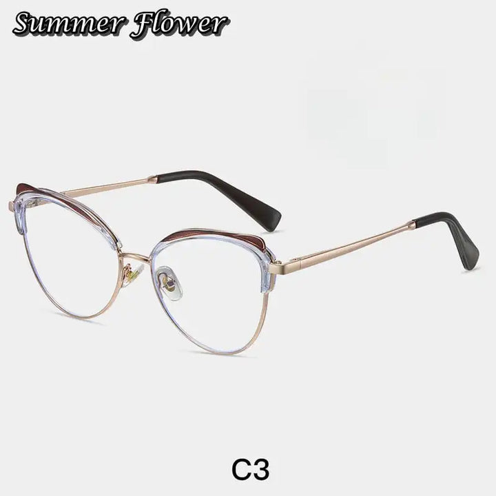 Summer Flower Women's Full Rim Oval Cat Eye Tr 90 Alloy Eyeglasses 87324