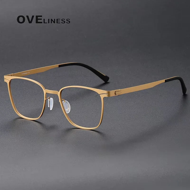 Oveliness Women's Full Rim Square Screwless Titanium Eyeglasses 80997 Full Rim Oveliness gold