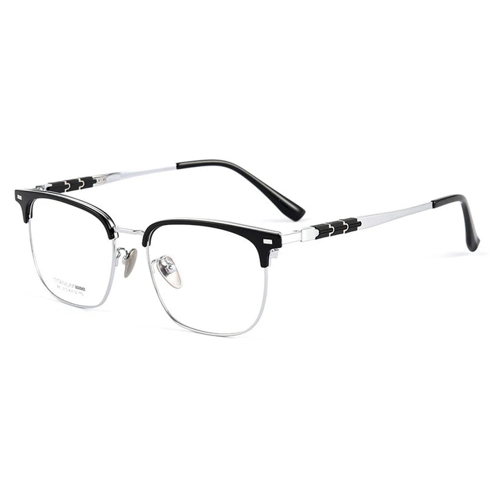 Handoer Women's Full Rim Square Titanium Acetate Eyeglasses 9019 Full Rim Handoer Black Silver  