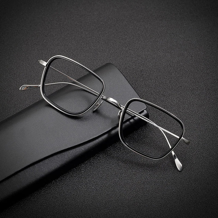 Black Mask Men's Full Rim Square Titanium Acetate Eyeglasses G200 Full Rim Black Mask   