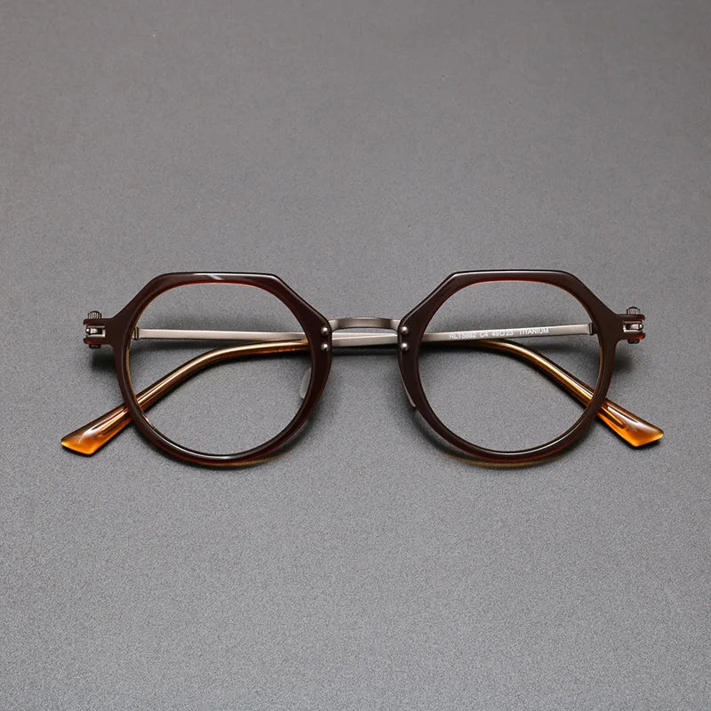 Bobbie Unisex Full Rim Flat Top Round Titanium Acetate Eyeglasses 675882