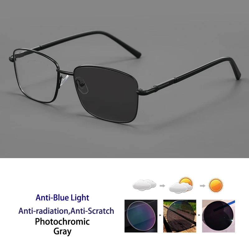 Kocolior Women's Full Rim Square Alloy Photochromic Reading Glasses 77021