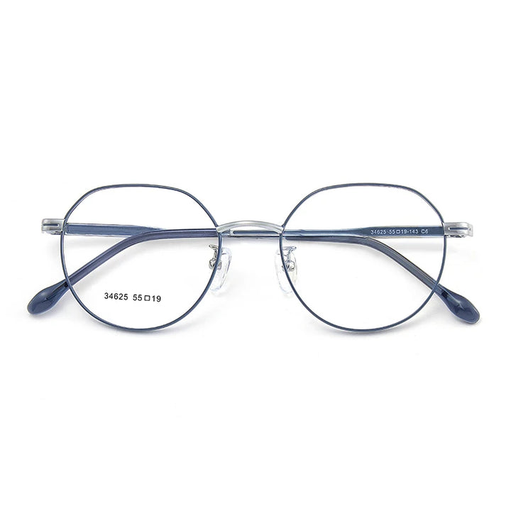 KatKani Women's Full Rim Flat Top Polygon Alloy Eyeglasses 3462 Full Rim KatKani Eyeglasses Blue Silver  