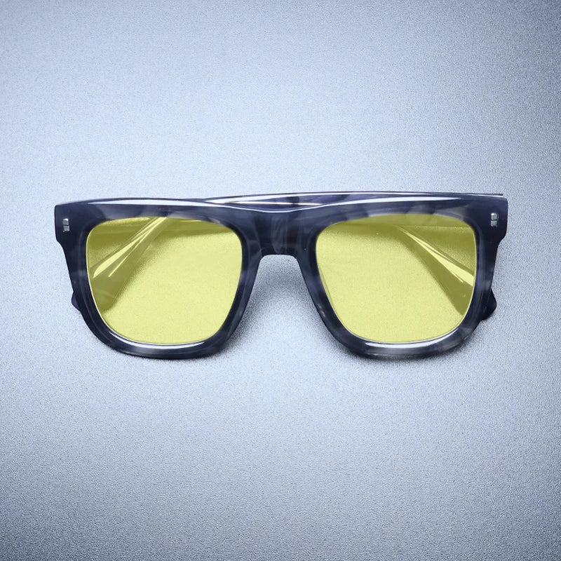 Gatenac Unisex Full Rim Big Square Acetate Polarized Sunglasses M007 Sunglasses Gatenac Stripe Yellow  
