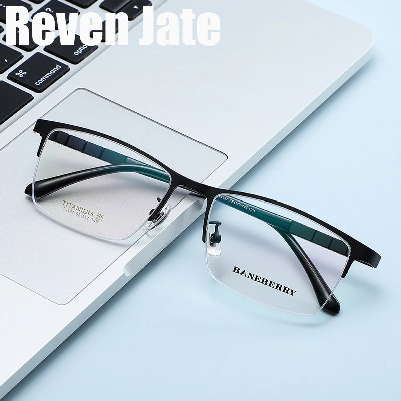 Reven Jate Unisex Semi Rim Square Titanium Eyeglasses 71075