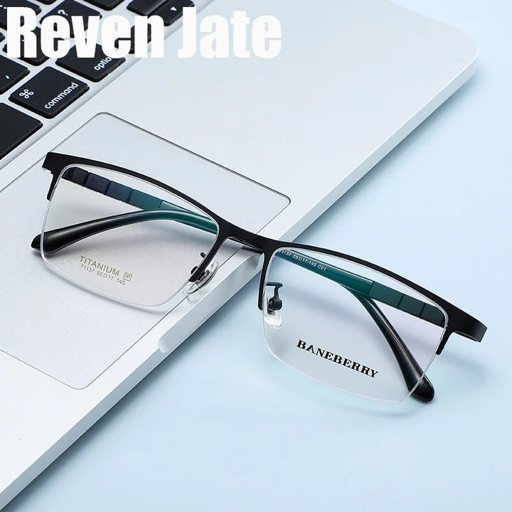 Reven Jate Unisex Semi Rim Square Titanium Eyeglasses 71075