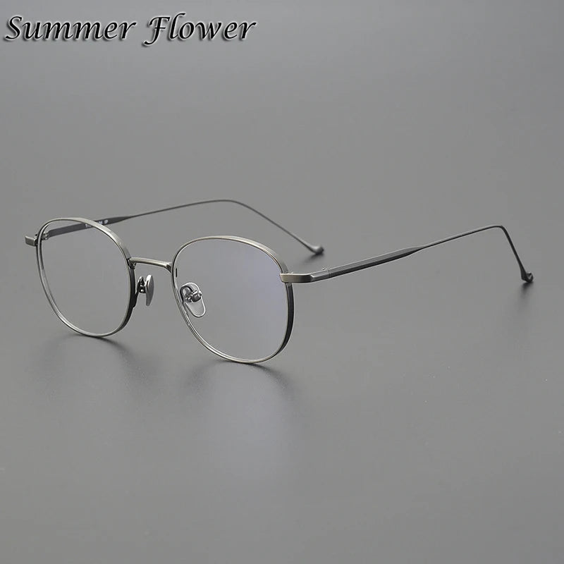 Summer Flower Women's Full Rim Polygon Round Titanium Eyeglasses 813520 Full Rim Summer Flower Gray