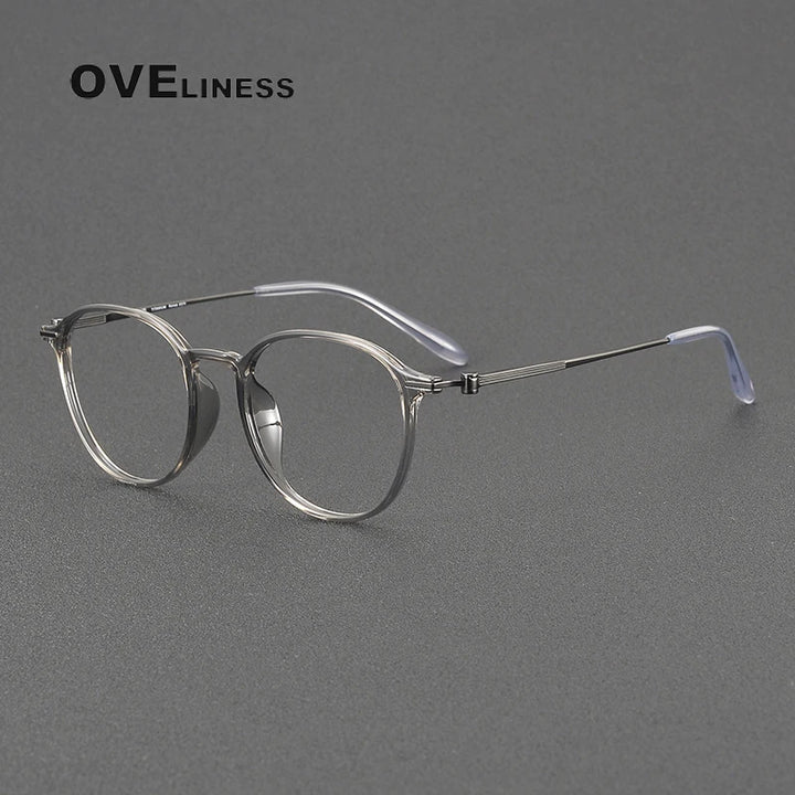 Oveliness Women's Full Rim Oval Square Acetate Titanium Eyeglasses 8672 Full Rim Oveliness grey gun  