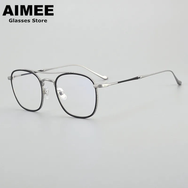 Aimee Unisex Full Rim Square Double Bridge Titanium Eyeglasses 5925 Full Rim Aimee Black-Silver  