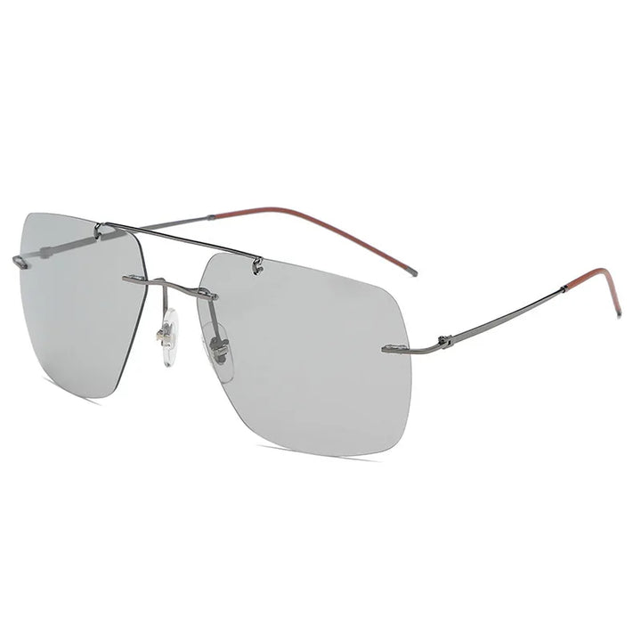 Hdcrafter Unisex Rimless Square Double Bridge Titanium Sunglasses 98027 Sunglasses HdCrafter Sunglasses Photochromic-Grey