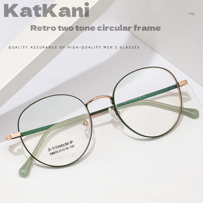 KatKani Men's Full Rim Round Titanium Eyeglasses S8805 Full Rim KatKani Eyeglasses   