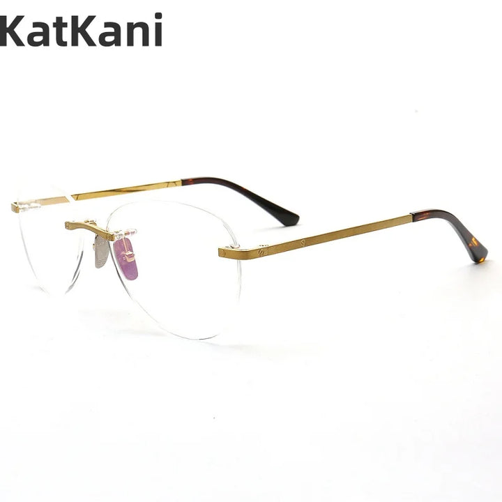 KatKani Unisex Rimless Round Titanium Eyeglasses 02540 Rimless KatKani Eyeglasses   