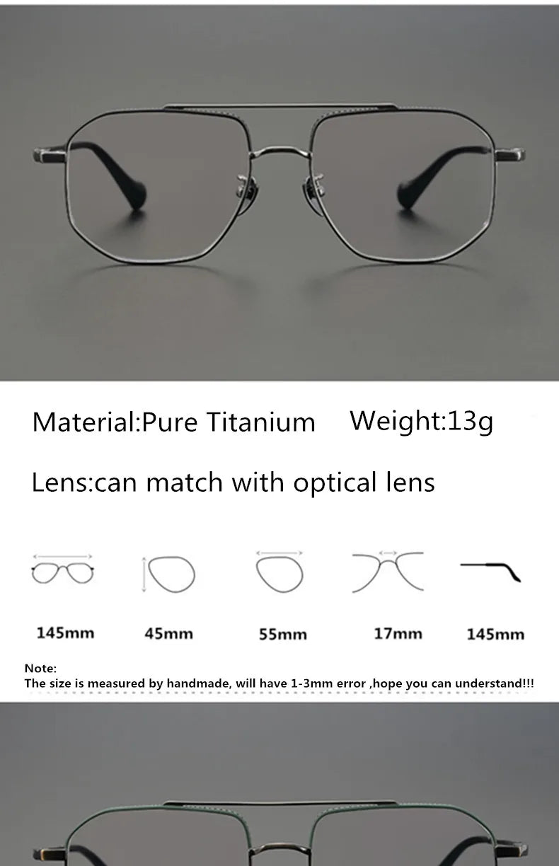 Aimee Unisex Full Rim Square Double Bridge Titanium Eyeglasses 81350