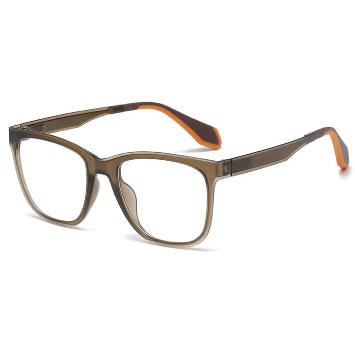 Hdcrafter Men's Full Rim Square Tr 90 Titanium Sport Eyeglasses 02002 Full Rim Hdcrafter Eyeglasses Dark Brown  