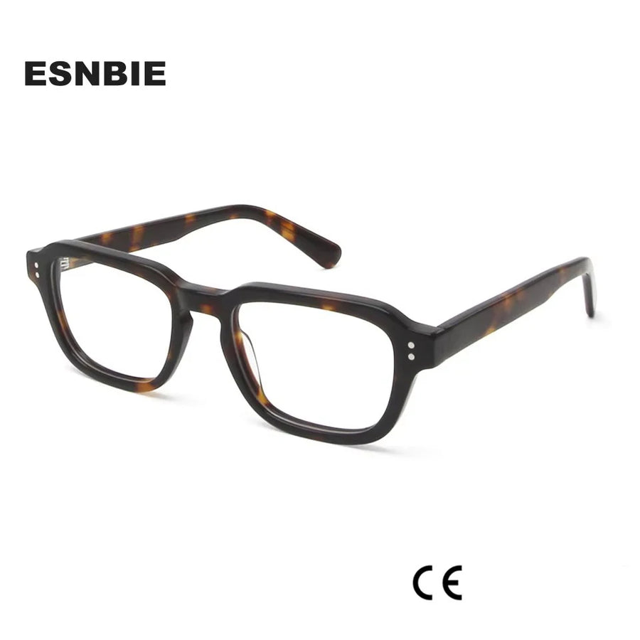 Esnbie Unisex Full Rim Square Rectangle Acetate Eyeglasses 23031 Full Rim Esnbie   