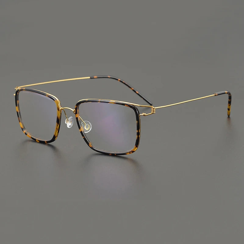 Black Mask Unisex Full Rim Square Screwless Titanium Eyeglasses 6062 Full Rim Black Mask Tortoise-Gold  