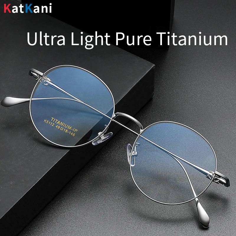 KatKani Unisex Full Rim Round Titanium Alloy Eyeglasses 5112 Full Rim KatKani Eyeglasses   