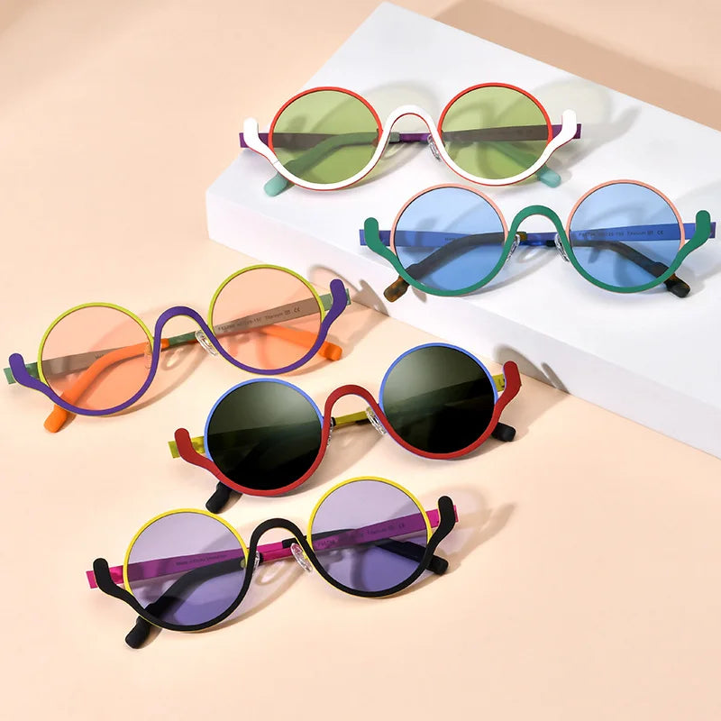 Nobler Unisex Full Rim Round Titanium Polarized Sunglasses 1898 Sunglasses Nobler   