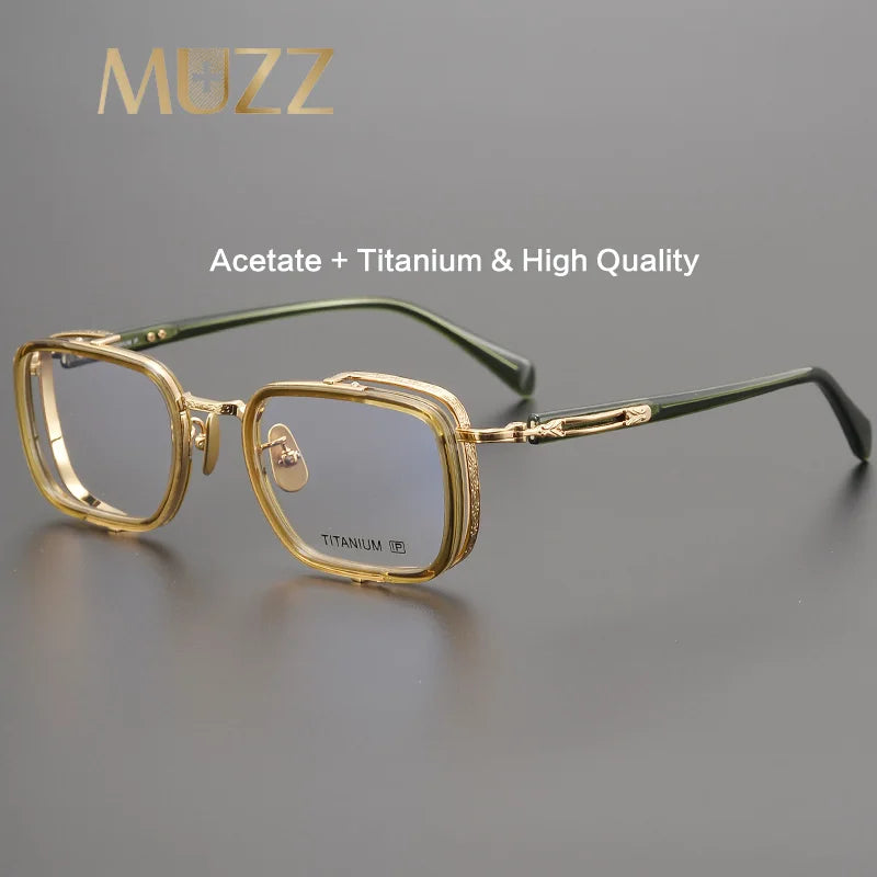 Muzz Men's Full Rim Square Acetate Titanium Eyeglasses 5005 Full Rim Muzz   