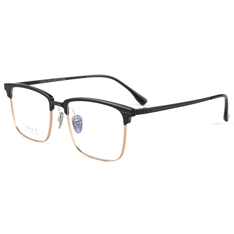 Handoer Men's Full Rim Square Titanium Alloy Eyeglasses 9202 Full Rim Handoer Black Gold  